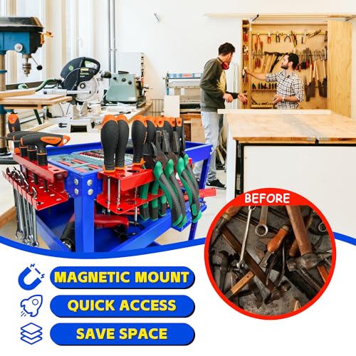 ULIBERMAGNET Magnetic Screwdriver Holder,Magnetic Wrench Holder,Heavy Duty Red Metal Hand Tool Storage Organizer,Set of 2 Magnetic Mount Tool Holder for Garage,Workbench,Tool Cart,PegBoard - style: Red Magnetic Screwdriver Wrench Organizer