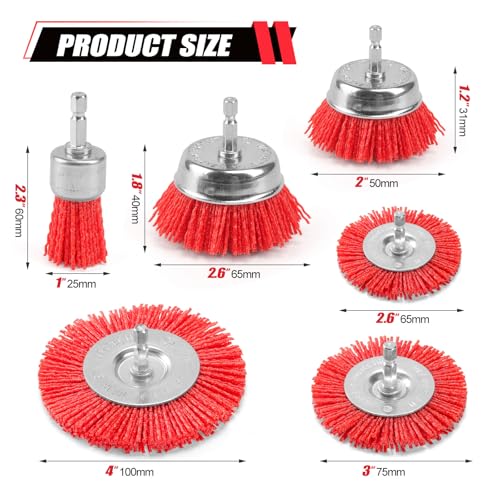 POLIWELL Nylon Wire Wheel Cup Brush Set, 6 Pack Drill Attachments