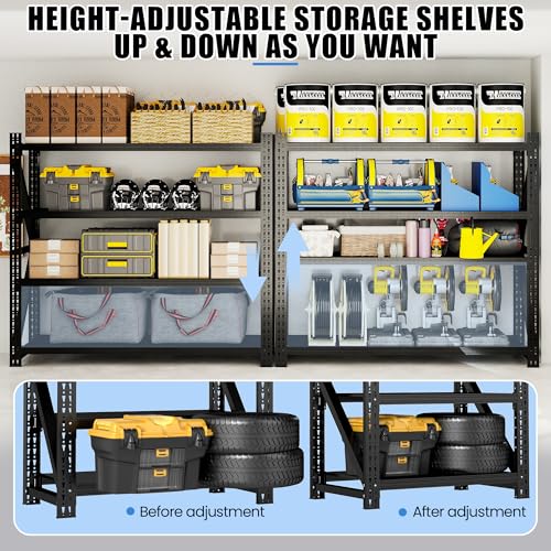 Heavy Duty Metal Shelving Units, Garage Shelves & Storage System - size: 79"W x 24"D x 75"H