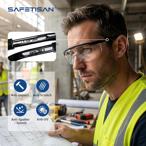 12Pack Clear Safety Glasses, Bulk Pack Safety Goggles Adjustable Temples ANSI Z87.1 Scratch Impact Resistant UV Protection Protective Eyewear Full Coverage with Side Shields for Work Lab Construction