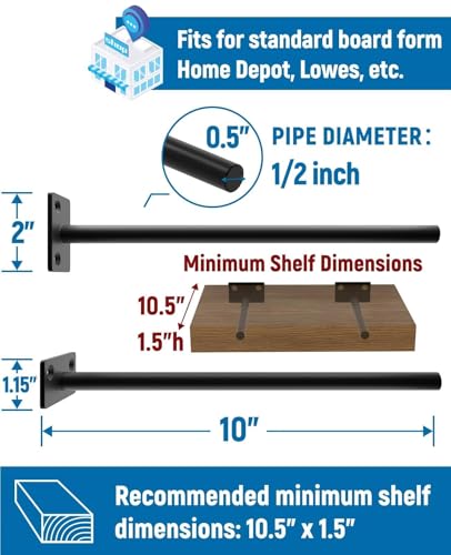 4-Pack 10 inch Floating Shelf Brackets, Hidden Shelf Bracket for Wood - color: Black-4Pack, size: 10 Inch