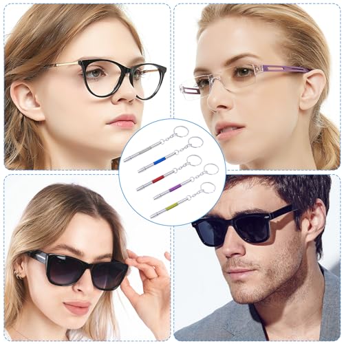 5 Pcs Mini Eyeglass Screwdriver, 4 in1 Watches Mini Precision, Stainless Steel Screwdriver Kit, Eyeglass Repair Set with Keychain,Stainless Steel Alloy Watchmaker Tool (5 colors)