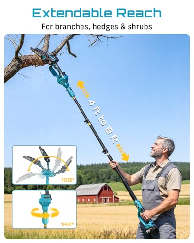SEESII 8-in-1 Cordless Pole Chainsaw, Hedge Trimmer, Pruning Shears Combo - color: Cobalt Blue