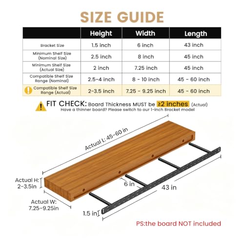 2pcs Large Shelf Brackets Long Floating Shelf Bracket Invisible Floating Shelf Hardware Heavy Duty Floating Mantel Brackets(43"X6"X1.5" Without Tools) - size: 43"X6"X1.5"