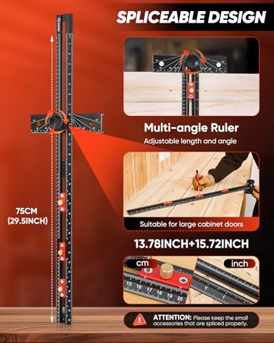 Saker 4-in-1 Scriber Marking Line Ruler, 29.5in Spliceable Extended T Square, Precision Line Drawing & Drilling Positioning Tool, Cabinet Hardware Jig with Angle Adjustment for Woodworking - size: 29.5inch T Square Ruler