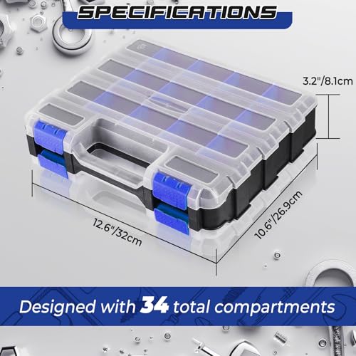 NATGAI 2 Pack Small Parts Organizers, 34-Compartments Double-Sided Tool Box - color: Blue