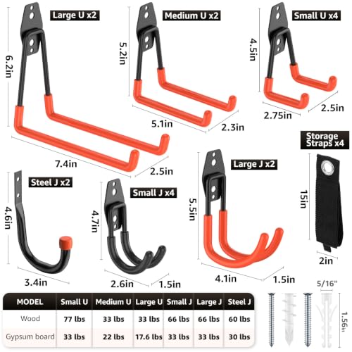 Heavy Duty Garage Hooks for Storage & Hanging Items, 20-Pack - color: 20-Pack Set Orange