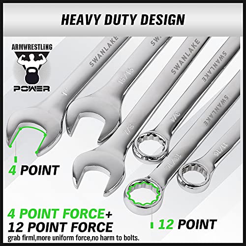 SWANLAKE 32-Piece Combination Wrench Set, SAE and Metric, 1/4"-1" & 7mm-22mm, 12 Point, Chrome Vanadium Steel - style: 32-Piece Combination