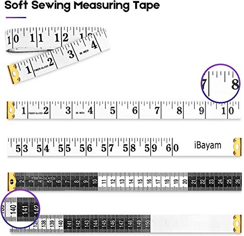 iBayam 2 Pack Tape Measure Measuring Tape for Body Fabric Sewing 60"/150cm - color: White & Black
