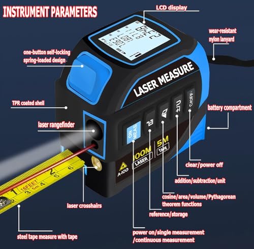 4-in-1 Laser Digital Measuring Tape & 40m/131ft Laser Distance Meter - color: Blue, size: Laser 131 ft