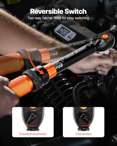 VEVOR 50Pcs Torque Wrench Set, 1/4 Inch Drive, 20-240IN.LB(2.3-27.1Nm), 72-Tooth Inch Pound Click Torque Wrench with Bit Sockets, Adapters, for MTB, E-Bike, Motorcycle - size: 1/4" 50 PCS
