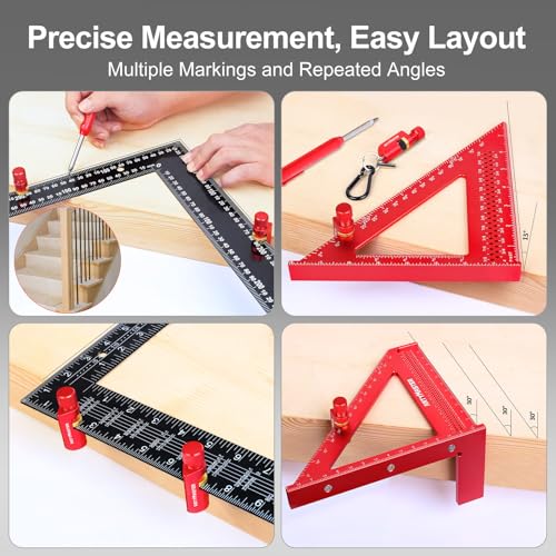 ArtyMaster Stair Gauges Set with Rubber Pad, Stair Gauges for Framing Square and Speed Square, Framing Jig Circular Saw, Attachment Tool for Carpentry Squares Framing, Stair Gauges Knobs Tool（Red） - color: Red