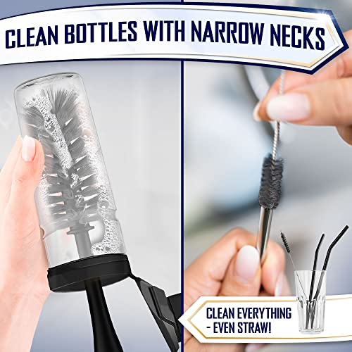 Dish Brush Set of 4 - Kitchen Scrub Brushes with Non-Slip Long Handle for Cleaning, Scrubber, Dishwashing, Dishes, Bottles, Straws, Cups, Pots & Sink, Black - color: Black