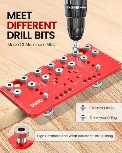 TANYO Shelf Pin Jig and Hinge Jig 2 In 1, 1/4 Inch Adjustable, 7 Hole - color: Red, size: 7 Hole