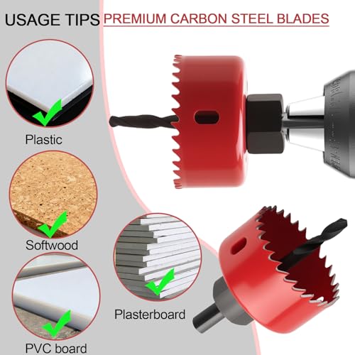 9-Piece Hole Saw Kit 32-76mm with Mandrels & Case for Wood, PVC, Plywood - color: Red
