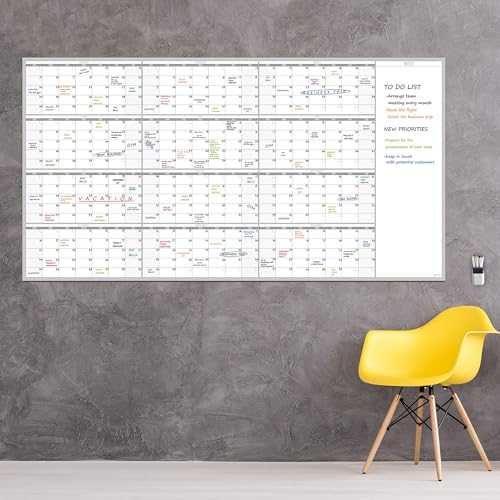 Large Reusable Dry Erase Yearly Wall Calendar - Jumbo Premium Laminated 12 month Task Organizer - 38"x72" Undated Annual Planner for Home, Office, School Projects - size: 72"x38"Yearly