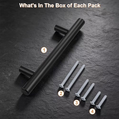 Probrico 30 Pack Holes Spacing(90mm) 3.5inch Flat Black Kitchen Cabinet Handles, Stainless Steel Dresser Drawer Pulls,6inch Length Euro T Bar Pull Handle for Closet - size: Center to Center: 3.5 inch