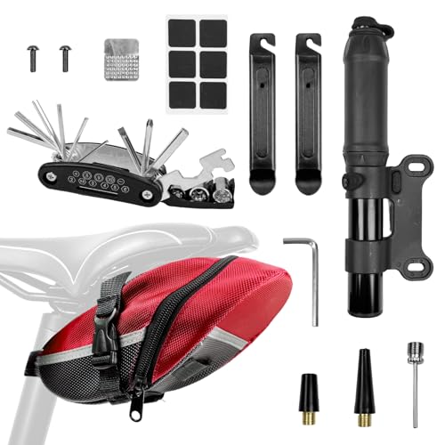 15 in 1 Bike Repair Kit Tool Set Waterproof Bike Saddle Bag - color: Red
