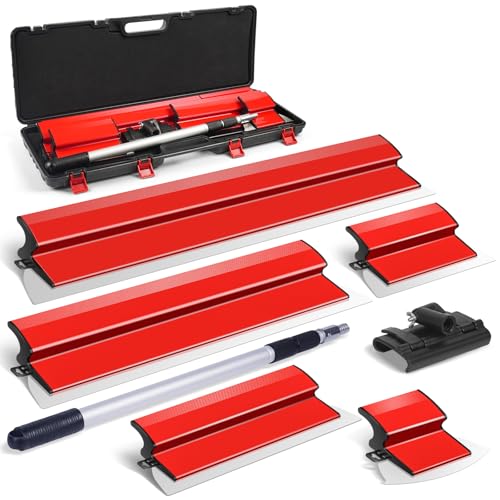 DEKEones Drywall Skimming Blade Set with Portable Case, Stainless Steel 6", 10",16", 24"&32" Skimming Blades with 28"-62" Extension Handle, Drywall Finishing Tools for Plasterboard and Wallboard