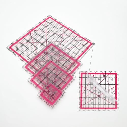 Sewing Rulers Quilting Ruler,Acrylic Quilting Templates,Sewing Tools Accessories Supplies for Patchwork Precision Fabric Cutting 4pcs(9.5,6,4.5,2.5inch) - color: Red