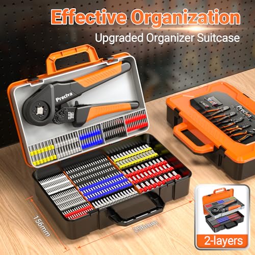 Preciva Ferrule Crimping Tool Kit - AWG 28-5 (0.08-16mm²) Self-Adjustable Ratchet Ferrule Terminals Crimping Tool, Quadrilateral Ferrule Crimper with 1500Pcs Ferrules Connectors