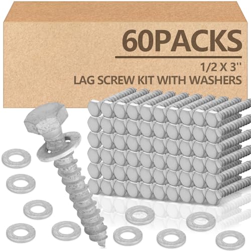 Tandefio 60 Pack 1/2'' x 3'' Lag Screw Bolts with Washer Galvanized - size: 1/2''x3''