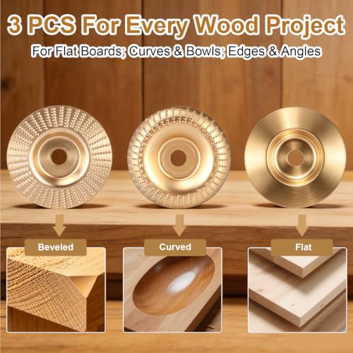 Tungsten Carbide Cutting Wheel, Angle Grinder Polishing Pad，Heavy-Duty Wood Carving Disc Set for 4" & 4-1/2" Grinders,Woodworking Attachment for Cutting,Shaping,Sanding(Mix, 3PCS)