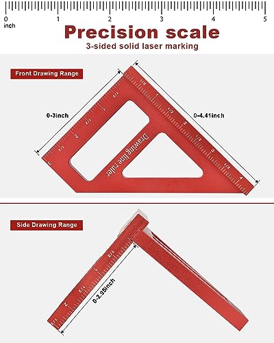 Imperial 3D Multi-Angle Measuring Ruler,45/90 Degree Aluminum Alloy Woodworking Square Protractor, Miter Triangle Ruler High Precision Layout Measuring Tool