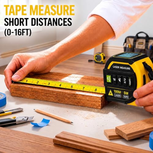 4-in-1 Digital Tape Measure, 328FT Laser Measure & 16FT Auto-Lock Tape