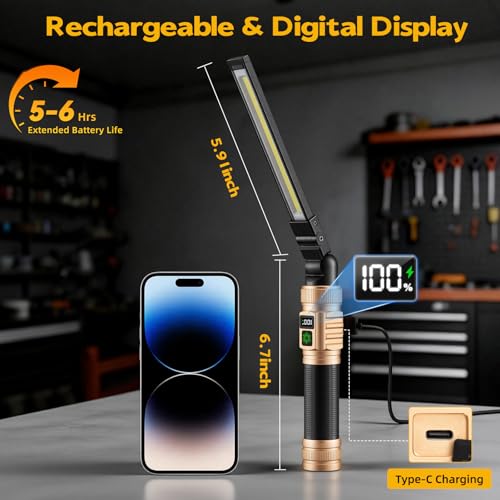 LNRYY Rechargeable Magnetic LED Work Light/Flashlight for Mechanics - color: Rose Gold