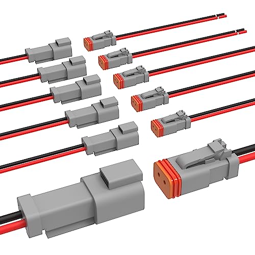 Newdeli Deutsch 2 Pin Connector Kit Waterproof Electrical Connector 16 AWG Male and Female Automotive Wire Connectors for Car Truck Boat, Dt Connector 6 Sets - size: DT Connector 6 Sets 2 Pin
