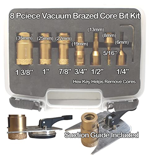 Diamond Hole Saw Core Drill Bit Kit for Concrete Porcelain and Granite in Case 8 Piece 1/4, 5/16,1/2,3/4,7/8,1,1 3/8 fits Angle Grinder - size: 8 Pce Hole Saw Kit Dry Cut