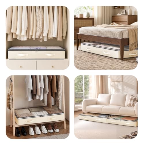 Budding Joy 6 Pack 95L Under Bed Storage Containers Beige - color: Beige, size: 95L-6 Pack