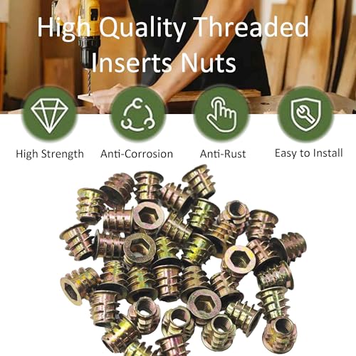 50PCS M6*10mm Threaded Insert Nuts Zinc Alloy Hex Socket Drive Furniture Screw-in Bolt Fastener Connector for Wood Furniture Assortment with Hex Spanner - size: M6x10mm
