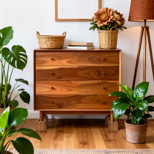 Wooden Bed Risers 4 Inch Heavy Duty, Support 2500 lbs, Retro Brown - color: Retro Brown, size: 4"H(Inner 3"H)