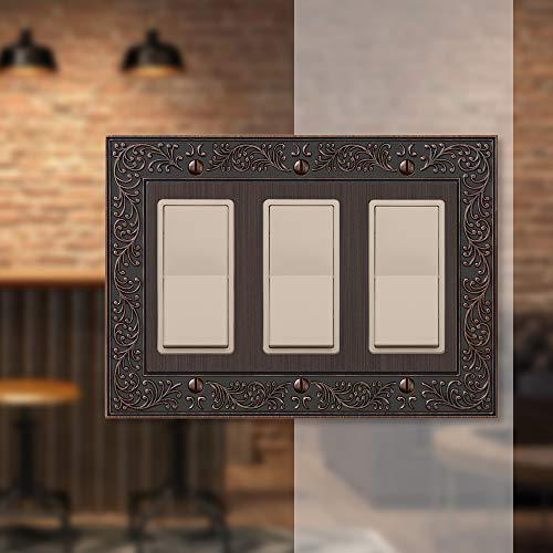 Amerelle 43RRRVB English Garden Wallplate, 3 Rocker, Cast Metal, Aged Bronze, 1-Pack - color: Aged Bronze, size: 3 Rocker