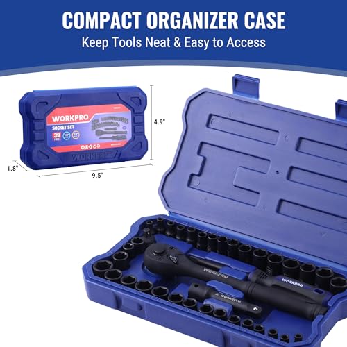 WORKPRO 39PC Drive Black Phosphate Finish CR-V Socket Set(1/4" & 3/8") - color: Black