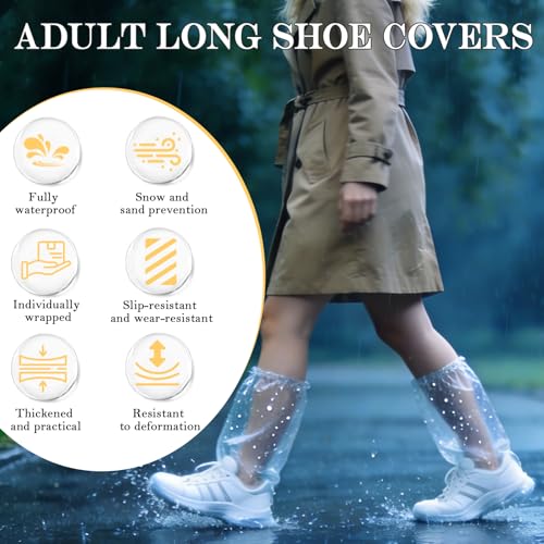 12 Pcs Individually Packaged Extended Length Rain Shoe Covers for Adults, Disposable Portable Plastic Shoe Covers for Rain, Perfect for Adults, Mud, and Theme Parks (Adults, L 12Pcs) - size: Adults L 12Pcs