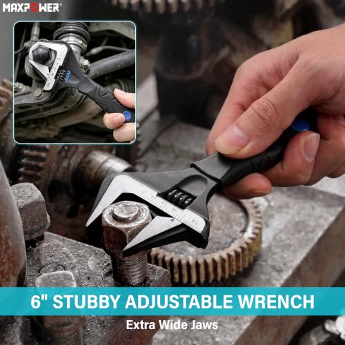 MAXPOWER 6-inch Wide Jaw Adjustable Wrench, 1.4" Jaw Opening, Stubby Handle - size: 6-inch