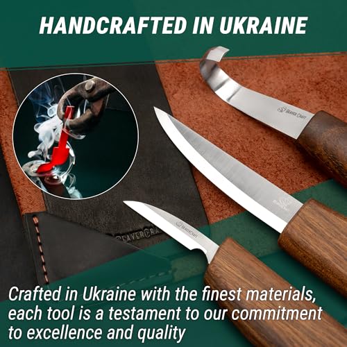 BeaverCraft Spoon Wood Carving Kit - Spoon Carving Tools Set with Hook Knife, Sloyd, Chip, Small Detail Whittling Knives S13X - Deluxe Whittling Knife Set with & Leather Strop and Leather Case
