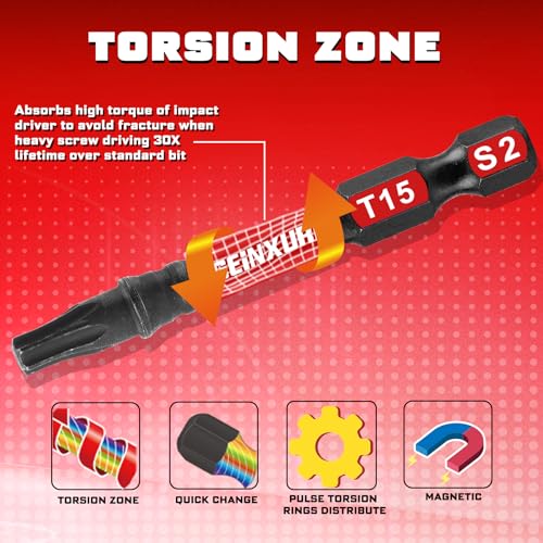 Geinxurn 42Pieces Impact Screwdriver Bits Set, Magnetic S2 Steel Phillips/Slotted/Square/Torx Insert Power Bits Tips, Impact Bit Holder with Red Storage Box Case - style: STKB042-RD