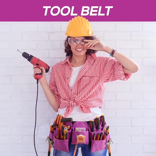 19 Pocket Tool Belts - Gardening Belt with Quick Release Buckle,Adjustable Utility Belt,Work Apron for Men and Women,for Gardening,Electrician,Carpenter,Construction Tool Belt,Gifts (Purple)