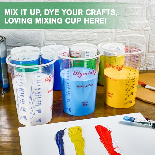 25 Pack Plastic Mixing Cups, 32 oz Disposable Mixing Cups