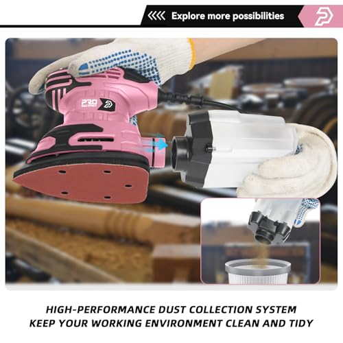 Prostormer Detail Sander, 13000RPM Mouse Sander, 1.6A Electric Palm Sanders - color: Pink