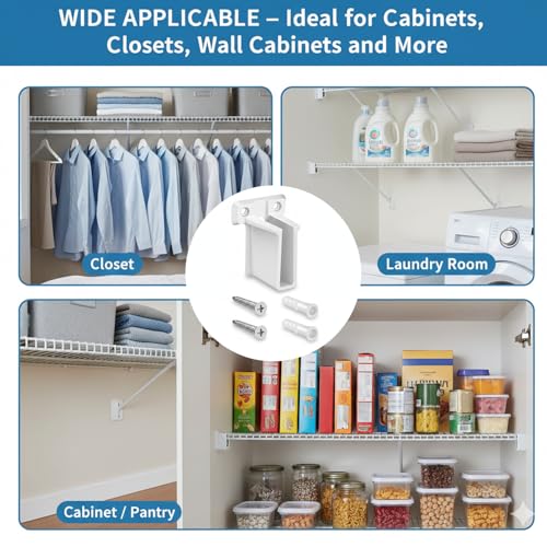 2 Pcs White Plastic Wire End Shelf Brackets，Wall Mount Closet Brackets