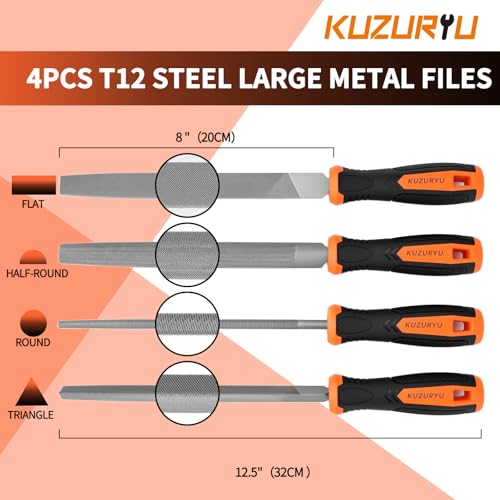 KUZURYU 31PCS Metal File Set - 4 Metal Files for Steel and 12 Needle Files with Steel Brush, Tool Bag, Riffler File, 12 Sandpaper and Gloves, Suitable for Metal and Wood Processing - size: File Set-31pcs