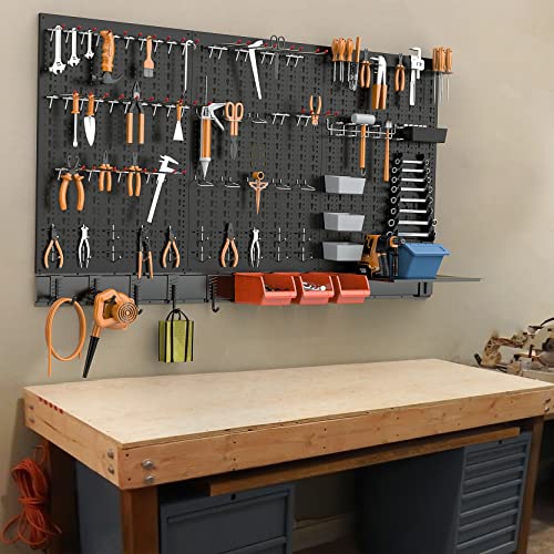 TORACK Metal Pegboard Wall Organizer System 24x48 in, 109 PCS Pegboard Kit - color: Black