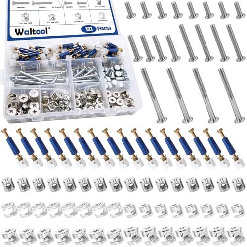 121Pcs Furniture Screws Replacement Set W M6x20mm/40mm/60mm/80mm Bed Frame Bolts, Barrel Nuts and 3 in 1 Cam Connector Fittings for Drawer Dresser Cabinet Bed