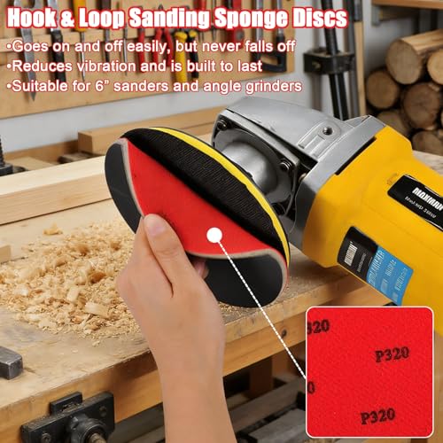 MAXMAN Foam Sanding Pads12pcs, 6" Sanding Sponge Set, 800-1000Grit for Auto | Bowling Sanding Pads, Reusable Wet Dry Sandpaper Block, for Random Orbital Sander, Wood, Metal, Drywall & Curved Surfaces - size: 6 inch, style: 800-1000 Grit