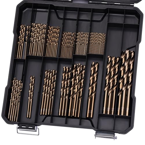 Cobalt Drill Bit Set for Hardened Metal and Stainless Steel, 111Pcs M35 High Speed Steel Twist Jobber Metal Drill Bits 1/16"-3/8", with Plastic Index Storage Case - size: 1/16-3/8 in (111 pcs)
